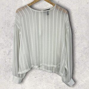 Love‎ & Legend White Sheer Long Sleeve Blouse Size 1X Polka Dot Striped Top Plus